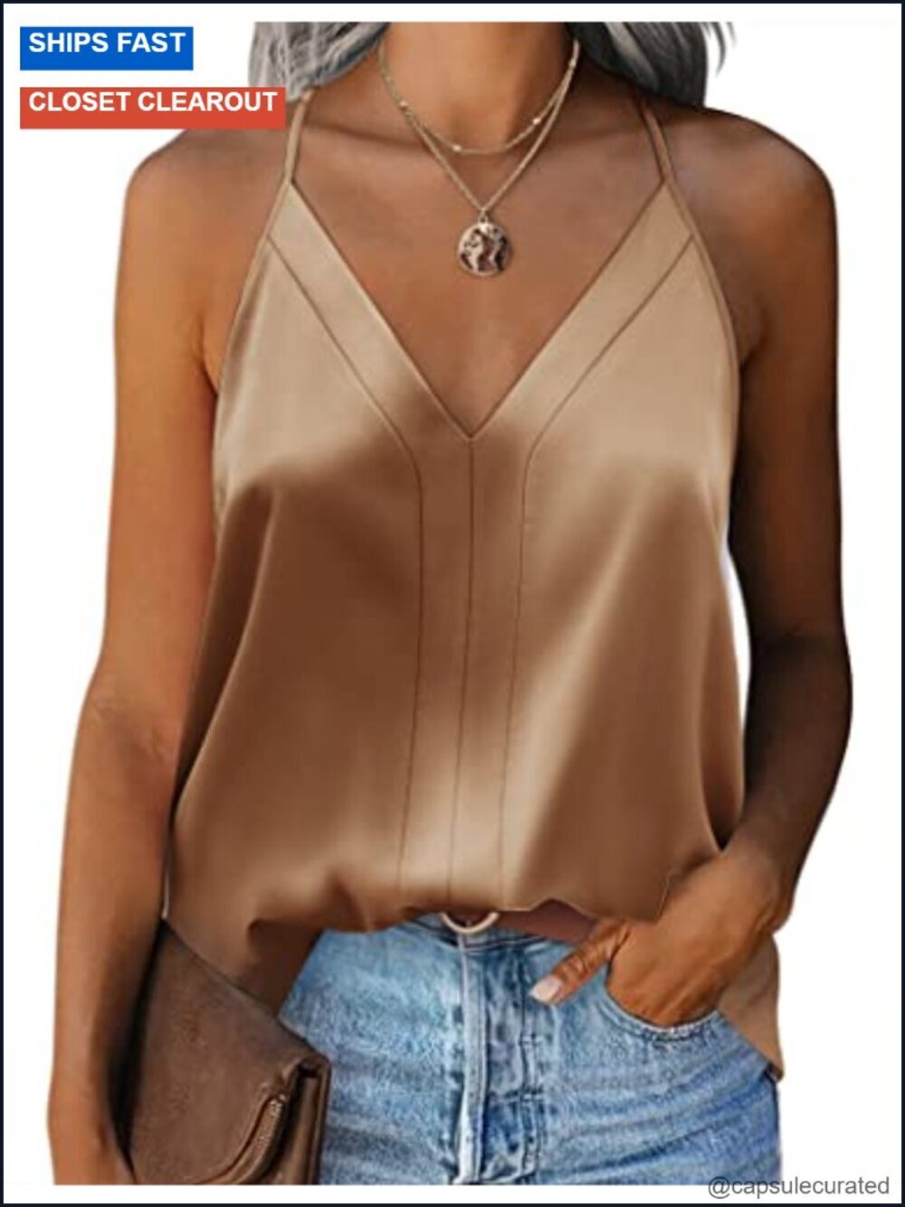 Satin Tank Top V Neck Sleeveless Camisole Racerback Blouse Summer